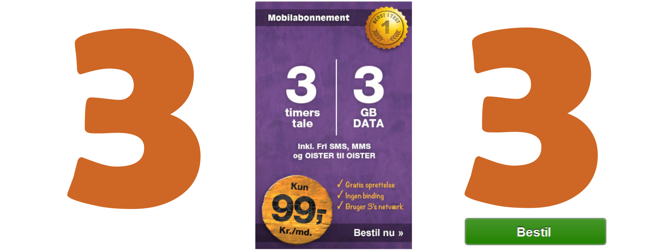 Oister 3 timer og 3 GB data  99 kr.